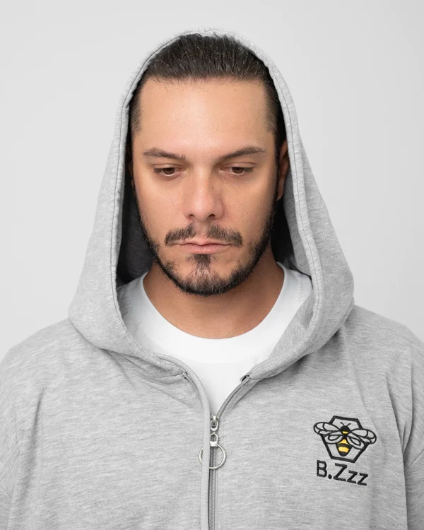 Oversized Zipping Hoodie Unisex Grey - Image 7