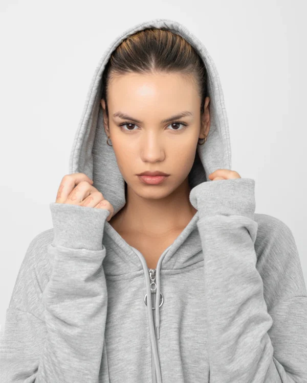 Oversized Zipping Hoodie Unisex Grey - Image 5