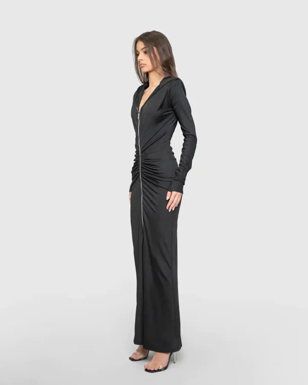 Sleek Zip-up Maxi Dress BLACK - Image 4