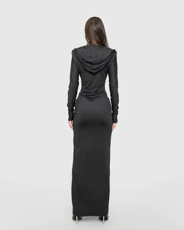 Sleek Zip-up Maxi Dress BLACK - Image 5