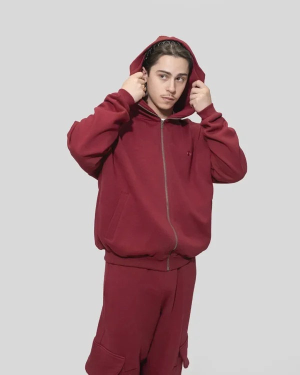 CORE ZIPPING HOODIE IN BORDO - Image 3