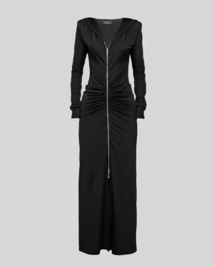 Sleek Zip-up Maxi Dress BLACK