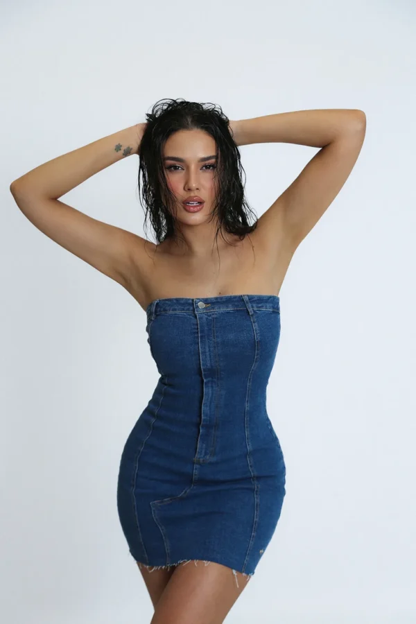 DENIM CRUSH MINI DRESS - Image 2