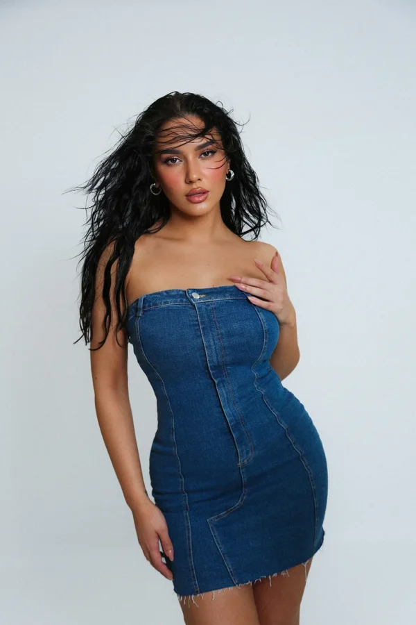 DENIM CRUSH MINI DRESS - Image 3