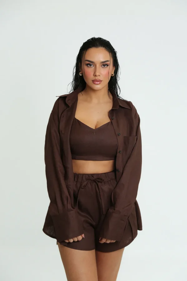 LINEN ROOTS CROP IN BROWN - Image 2