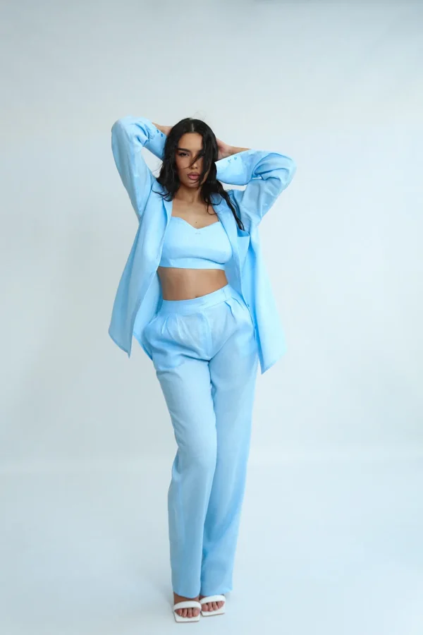 LINEN ROOTS PANTS IN BABY BLUE - Image 2