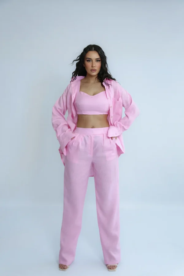 LINEN ROOTS PANTS IN BABY PINK - Image 2