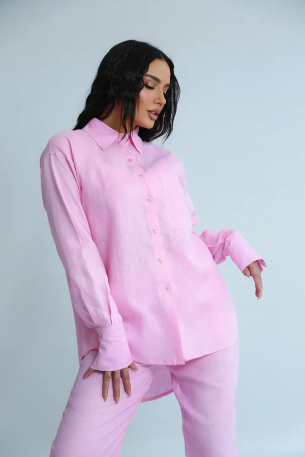 LINEN ROOTS SHIRT IN BABY PINK - Image 2