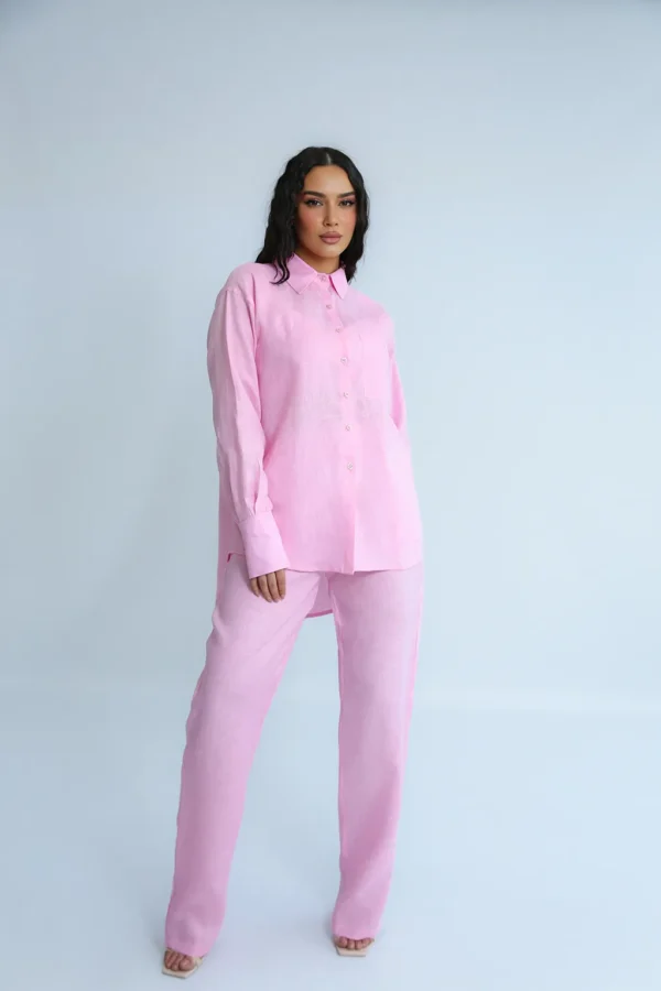 LINEN ROOTS SHIRT IN BABY PINK - Image 3