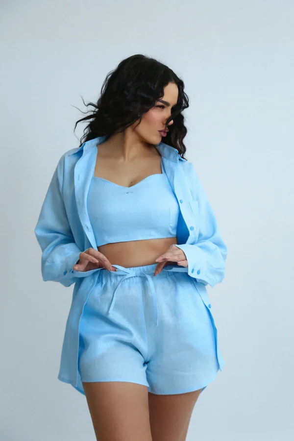 LINEN ROOTS SHORTS IN BABY BLUE - Image 2